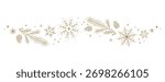 Golden Christmas border with pine branches and snowflakes festive decoration for winter holiday designs