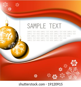 Golden Christmas bulbs with snowflakes on red background