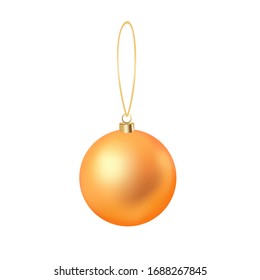 Golden Christmas decoration ball, holiday pendant, hand drawn 3D vector illustration, birthday decorations.