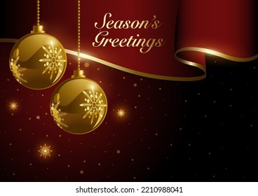 Golden Christmas decoration with luxurious red banner, vector illustration