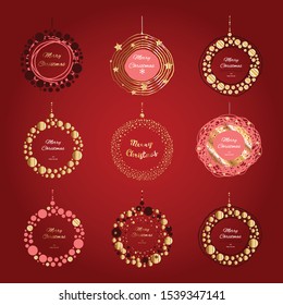 Golden Christmas doodle balls collection. Hand drawn gold xmas ball template set, holiday vector illustration