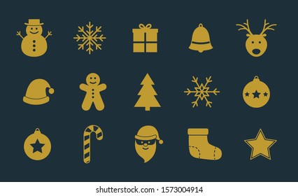 Golden Christmas elements. Collection. Vector