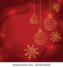 golden christmas elements with text space on red background 