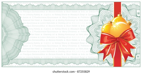 Golden Christmas Gift Certificate or Discount Coupon template / with text "Marry Christmas" on background / vector
