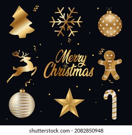 Goldene Weihnachtssymbole setzen mit Confetti