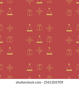 Golden Christmas Icons on Red Blackground