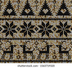 Golden Christmas Knitted Seamless Pattern