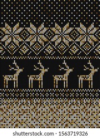 Golden Christmas Knitted Seamless Pattern
