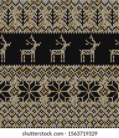 Golden Christmas Knitted Seamless Pattern