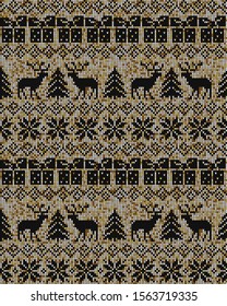 Golden Christmas Knitted Seamless Pattern