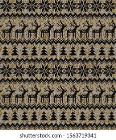 Golden Christmas Knitted Seamless Pattern