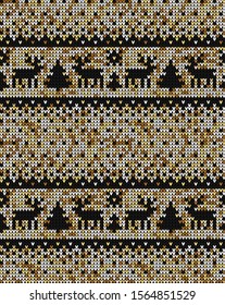 Golden Christmas Knitted Seamless Pattern