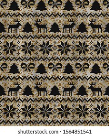 Golden Christmas Knitted Seamless Pattern