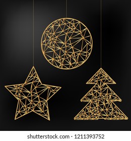 Golden christmas knitted triangular ornament