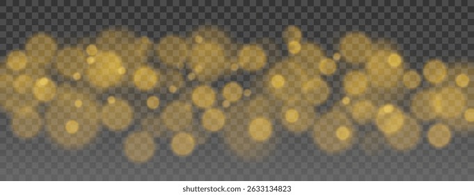 Golden Christmas light effect with glittering particles, glowing stardust, festive confetti, white shimmer and sparkle, abstract bokeh background, luxury vector design and bright holiday card

