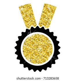 Golden Christmas medal isolated on white. Accessory for ceremonial, festive costume. Flat vector design elements for holiday greeting card, certificate, diploma, advertisement, site, banner.