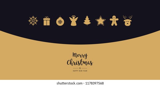 Golden christmas ornament icons elements black background