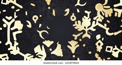 Golden Christmas pattern with snowflakes. Luxurious golden linear ornament for the New Year. Premium design for wallpapers, silk fabrics and decorations. Vector illustration.