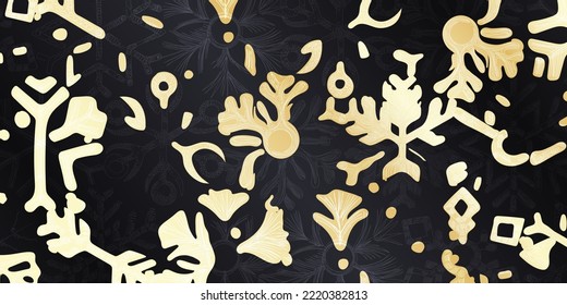 Golden Christmas pattern with snowflakes. Luxurious golden linear ornament for the New Year. Premium design for wallpapers, silk fabrics and decorations. Vector illustration.
