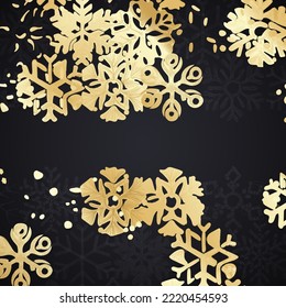 Golden Christmas pattern with snowflakes. Luxurious golden linear ornament for the New Year. Premium design for wallpapers, silk fabrics and decorations. Vector illustration.