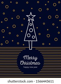 Golden christmas postcard. New year concept. Luxury design. Black background. Vector illustration. Poster.