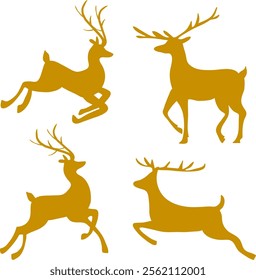 golden christmas reindeer illustration set