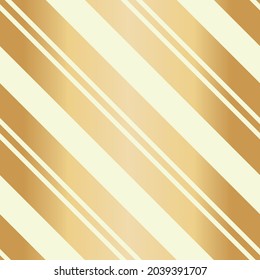 Golden Christmas seamless vector pattern. Gold foil effect candy cane striped background. Elegant diagonal stripes backdrop. Linear geometric repeat for festive, celebration gift wrap, packaging