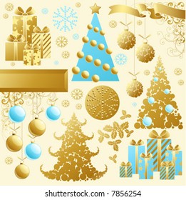 Golden christmas set. Elements for design.