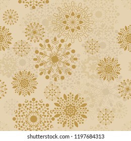 golden christmas snow flakes seamless pattern eps10 vector illustration