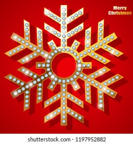 Golden Christmas Snowflake with precious stones. Vector illustration.