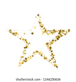 Golden Christmas star. Gold star confetti background