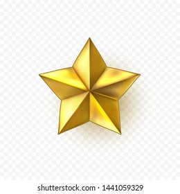 Golden Christmas Star Isolated On Transparent Background. Vector Gold 3D Trophy Star Icon. Shiny Yellow Metal Badge Or Medal Template.
