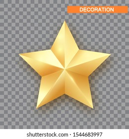 Golden Christmas Star isolated on white Background. Christmas decoration of Silver metallic color. Shiny Silver Star.