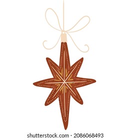 Golden christmas star isolated toy vector icon. Fir tree trinket. New year and xmas bauble object on white background