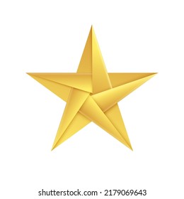 Golden Christmas star. Origami pentagonal star made of gold foil.
