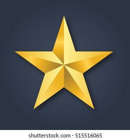 Golden Christmas Star vector illustration isolated on black background. Top View. Christmas tree decoration.