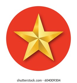 Golden Christmas Star vector illustration isolated on red background. Top View. Christmas tree decoration.
