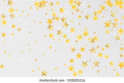 Golden Christmas Stars Vector Transparent Background. Festive Starry Background. Universe Illustration. Gold Celebration Shine Wallpaper.