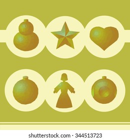 Golden Christmas toys, decorations for Christmas trees