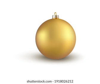 Golden Christmas Tree Ball Ornament On White Background