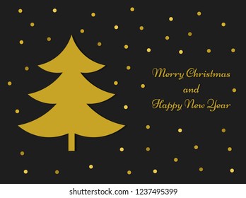 Golden Christmas tree card. Vector illustration.