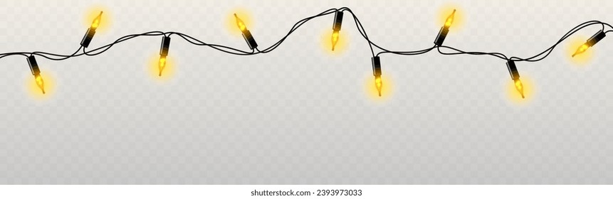 Golden Christmas tree garland lights isolated on a light background. Vector illustration.