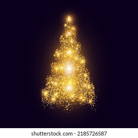 Golden Christmas Tree Glitter Particles Isolated on Transparent Background. New Year Sparkling Lights. Special Event, Luxury Card, Rich Style. Vector Illustration.