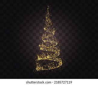 Golden Christmas Tree Glitter Particles Isolated on Transparent Background. New Year Sparkling Lights. Special Event, Luxury Card, Rich Style. Vector Illustration.