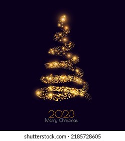 Golden Christmas Tree Glitter Particles Isolated on Transparent Background. New Year Sparkling Lights. Special Event, Luxury Card, Rich Style. Vector Illustration.