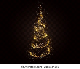 Golden Christmas Tree Glitter Particles Isolated on Transparent Background. New Year Sparkling Lights. Special Event, Luxury Card, Rich Style. Vector Illustration.