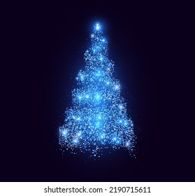 Golden Christmas Tree Glitter Particles Isolated on Transparent Background. New Year Sparkling Lights. Special Event, Luxury Card, Rich Style. Vector Illustration.