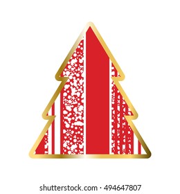 Golden Christmas Tree Icon With Red Abstract Pattern Isolated On White Background
