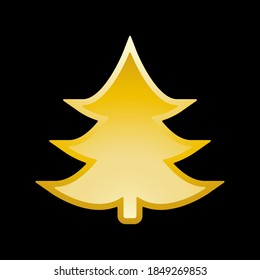 Icono del árbol de Navidad dorado. Icono del árbol de Navidad oro vectorial en estilo plano. Icono de árbol de Navidad dorado aislado en fondo negro. Árbol de Navidad de estilo dorado. Ilustración vectorial.