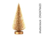 Golden Christmas tree isolated on white background. 3d  Christmas decorations. Vector illustration. Design elements.